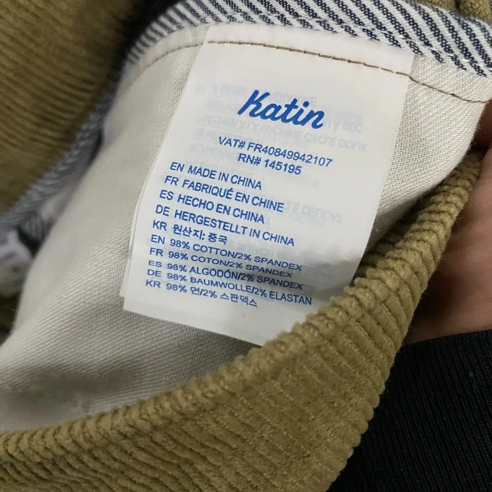Katin Corey Corduroy Pant Mens 38x32 Slim Straight Chino Beige Brown